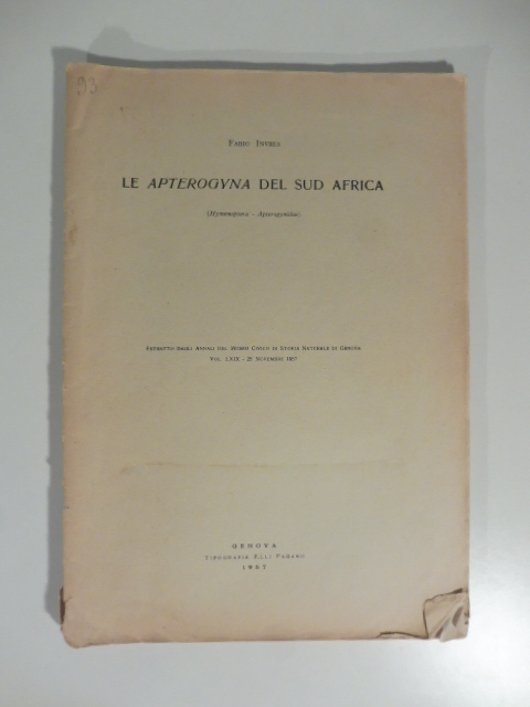 Le apterogyna del Sud Africa (hymenoptera - apterogynidae)